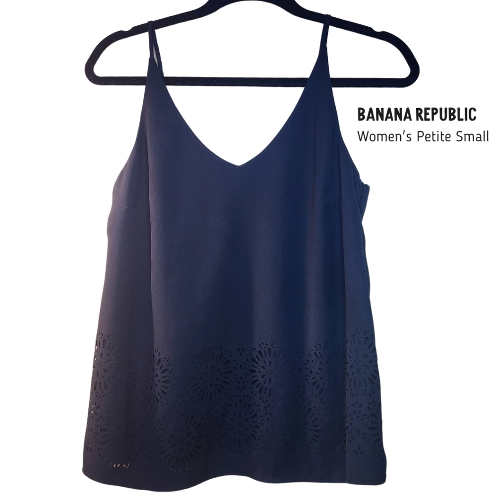 Banana Republic Petite Small Navy Shell Blouse Strappy Tank with Cut-out Detail